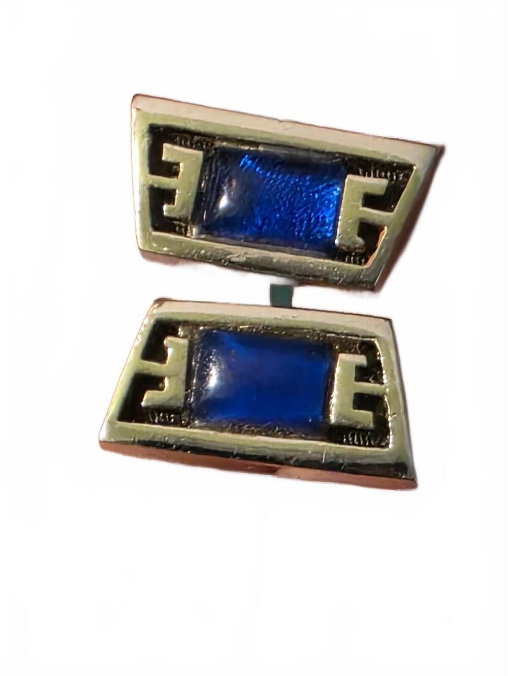 Foster Vintage 60s Silver Tone Cufflinks Blue Glass Stone